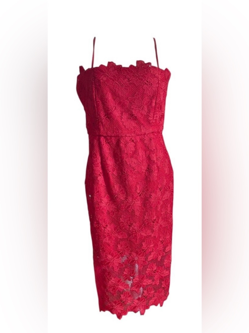 Bardot Cherry Red Lace Midi Dress Formal Wedding Guest Size 10